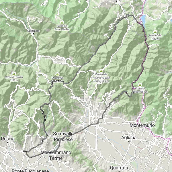 Mapa miniatúra "Zaujímavá cestná cyklotrasa okolo Borgo a Buggiano" cyklistická inšpirácia v Toscana, Italy. Vygenerované cyklistickým plánovačom trás Tarmacs.app