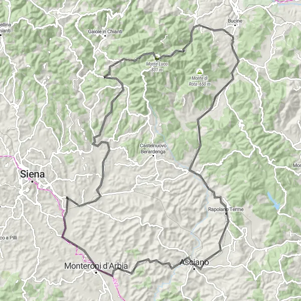 Miniatuurkaart van de fietsinspiratie "Route door de Chianti-regio" in Toscana, Italy. Gemaakt door de Tarmacs.app fietsrouteplanner