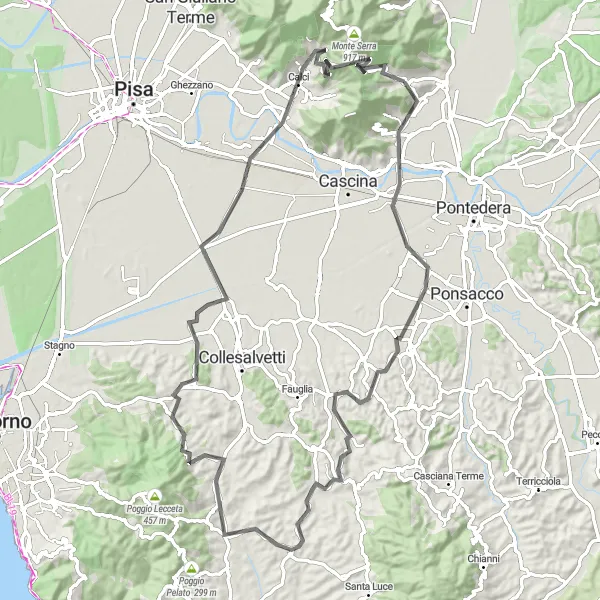 Map miniature of "Vicopisano to Calci: Hill Country Adventure" cycling inspiration in Toscana, Italy. Generated by Tarmacs.app cycling route planner