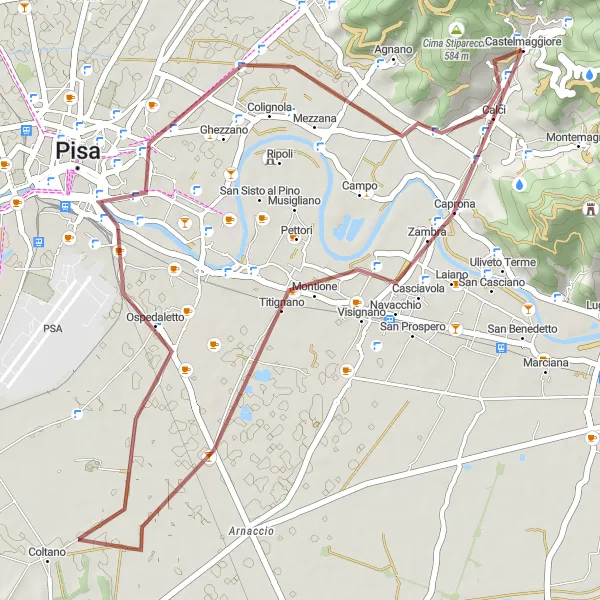 Map miniature of "Gravel Ride to Calci" cycling inspiration in Toscana, Italy. Generated by Tarmacs.app cycling route planner