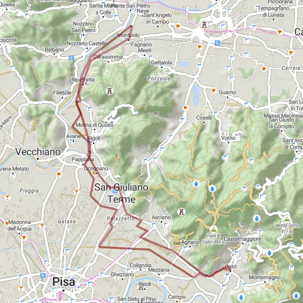 Zemljevid v pomanjšavi "Raziščite podeželje" kolesarske inspiracije v Toscana, Italy. Generirano z načrtovalcem kolesarskih poti Tarmacs.app