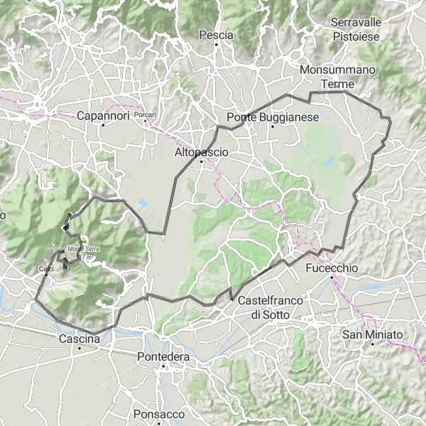 Miniaturní mapa "Trasa kolem Calci" inspirace pro cyklisty v oblasti Toscana, Italy. Vytvořeno pomocí plánovače tras Tarmacs.app