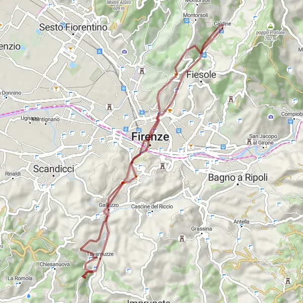 Mapa miniatúra "Zelený okruh cez Galluzzo" cyklistická inšpirácia v Toscana, Italy. Vygenerované cyklistickým plánovačom trás Tarmacs.app