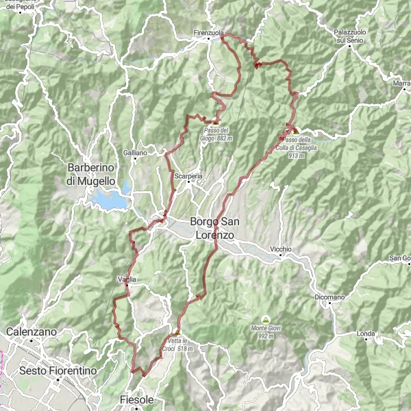 Miniaturní mapa "Gravelová dobrodružství" inspirace pro cyklisty v oblasti Toscana, Italy. Vytvořeno pomocí plánovače tras Tarmacs.app