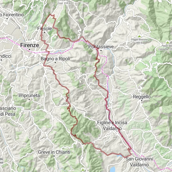 Mapa miniatúra "Unikátna cesta cez kopce a údolia" cyklistická inšpirácia v Toscana, Italy. Vygenerované cyklistickým plánovačom trás Tarmacs.app