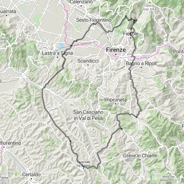 Miniatuurkaart van de fietsinspiratie "Leonardo da Vinci - Monte Ceceri Road Route" in Toscana, Italy. Gemaakt door de Tarmacs.app fietsrouteplanner