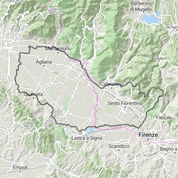 Kartminiatyr av "Bakketur rundt Caldine og Montorsoli" sykkelinspirasjon i Toscana, Italy. Generert av Tarmacs.app sykkelrutoplanlegger