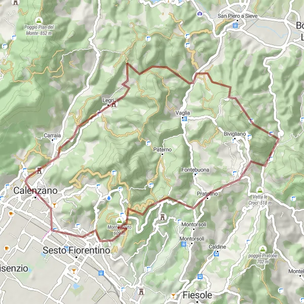 Miniature de la carte de l'inspiration cycliste "Circuit du Monte Rotondo" dans la Toscana, Italy. Générée par le planificateur d'itinéraire cycliste Tarmacs.app
