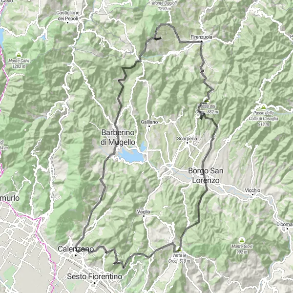 Map miniature of "Calenzano Loop" cycling inspiration in Toscana, Italy. Generated by Tarmacs.app cycling route planner