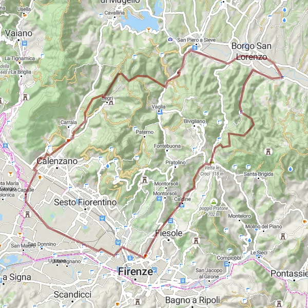 Zemljevid v pomanjšavi "Pustolovščina po makadamu v zelenem okolju toskanske narave" kolesarske inspiracije v Toscana, Italy. Generirano z načrtovalcem kolesarskih poti Tarmacs.app