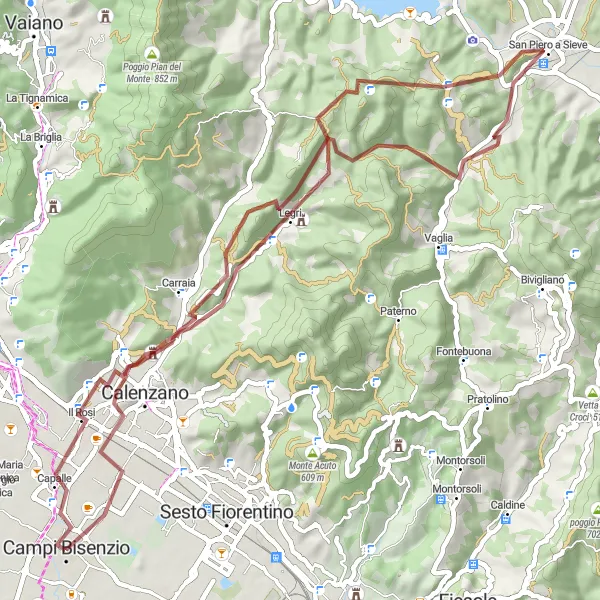 Miniatuurkaart van de fietsinspiratie "Gravelavontuur van Campi Bisenzio naar Limite" in Toscana, Italy. Gemaakt door de Tarmacs.app fietsrouteplanner
