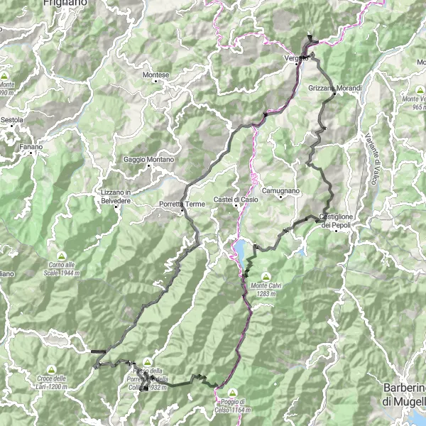 Miniatura della mappa di ispirazione al ciclismo "Percorso Panoramico Monte Stanco" nella regione di Toscana, Italy. Generata da Tarmacs.app, pianificatore di rotte ciclistiche