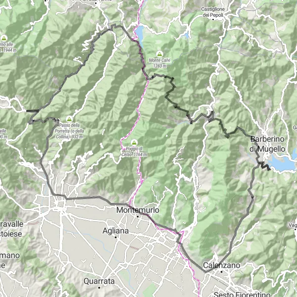 Map miniature of "Tizzoro Gravel Adventure" cycling inspiration in Toscana, Italy. Generated by Tarmacs.app cycling route planner