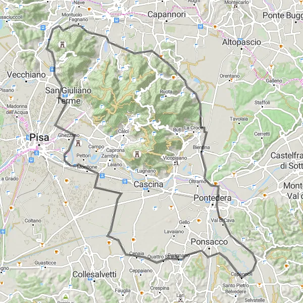 Mapa miniatúra "Cyklotrasa Cenaia - Capannoli" cyklistická inšpirácia v Toscana, Italy. Vygenerované cyklistickým plánovačom trás Tarmacs.app
