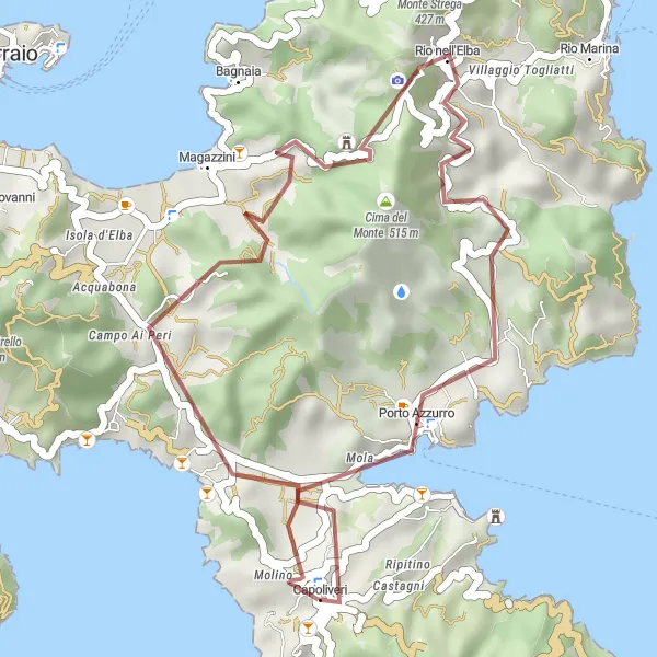Kartminiatyr av "Utflykt till Porto Azzurro och Colle la Piana" cykelinspiration i Toscana, Italy. Genererad av Tarmacs.app cykelruttplanerare