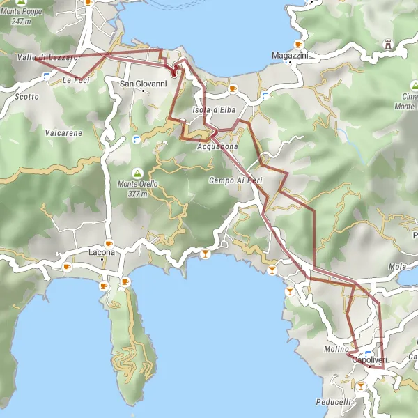 Kartminiatyr av "Monte Tàbari och Hurissalo Utflykt" cykelinspiration i Toscana, Italy. Genererad av Tarmacs.app cykelruttplanerare