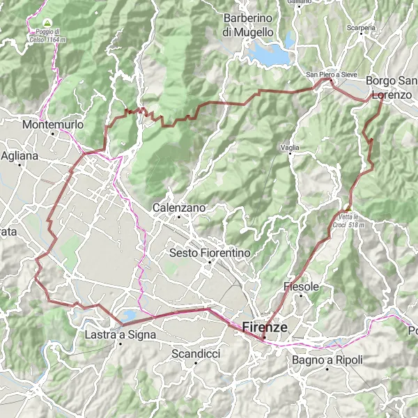 Miniaturní mapa "Cyklistická trasa Seano - Carmignano" inspirace pro cyklisty v oblasti Toscana, Italy. Vytvořeno pomocí plánovače tras Tarmacs.app