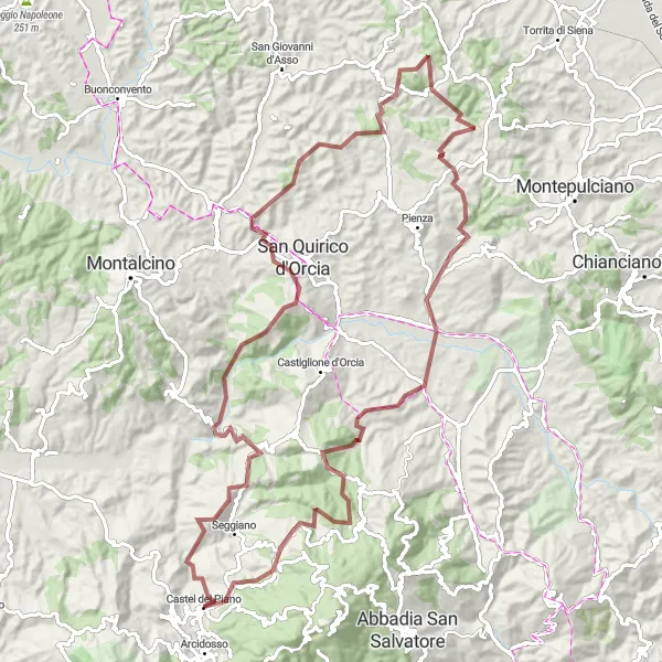 Miniatura della mappa di ispirazione al ciclismo "Avventura Panoramica tra Colline e Borghi Medievali" nella regione di Toscana, Italy. Generata da Tarmacs.app, pianificatore di rotte ciclistiche