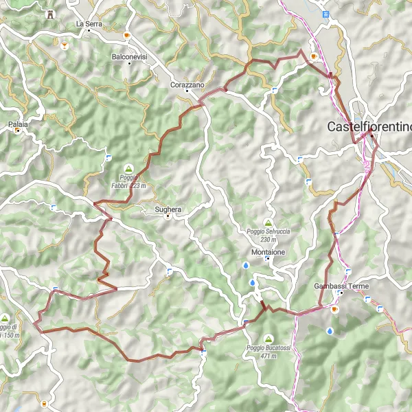 Map miniature of "Gravel Explorations" cycling inspiration in Toscana, Italy. Generated by Tarmacs.app cycling route planner