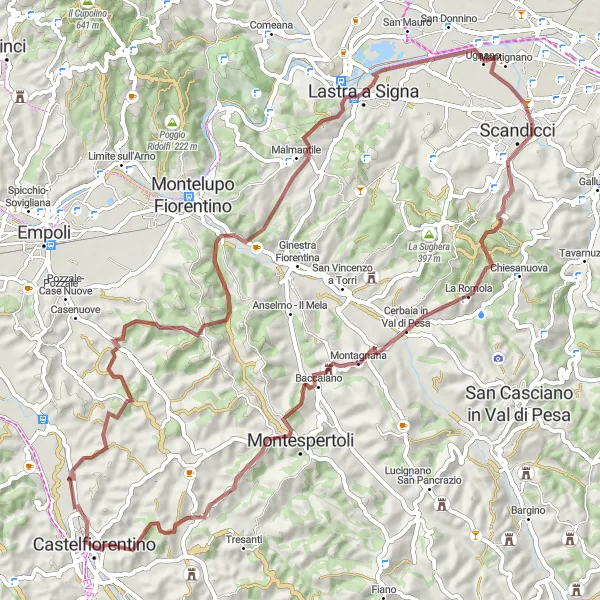 Map miniature of "Gravel Delights and Scenic Views" cycling inspiration in Toscana, Italy. Generated by Tarmacs.app cycling route planner