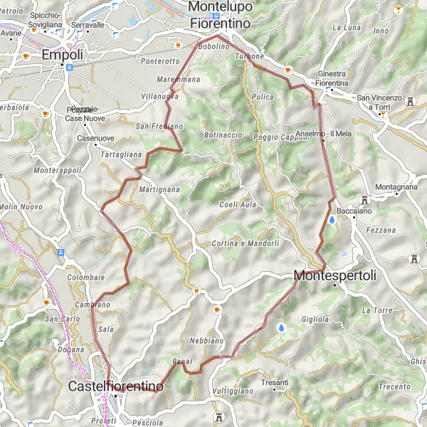 Map miniature of "Hidden Gems of the Countryside" cycling inspiration in Toscana, Italy. Generated by Tarmacs.app cycling route planner