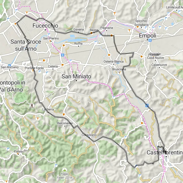 Map miniature of "A Taste of Tuscan Roads" cycling inspiration in Toscana, Italy. Generated by Tarmacs.app cycling route planner