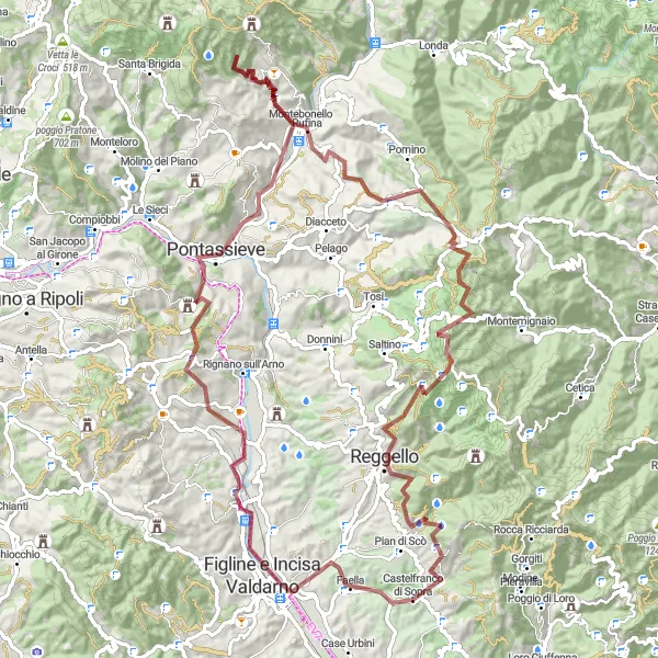 Map miniature of "Via dei Poggioli Loop" cycling inspiration in Toscana, Italy. Generated by Tarmacs.app cycling route planner