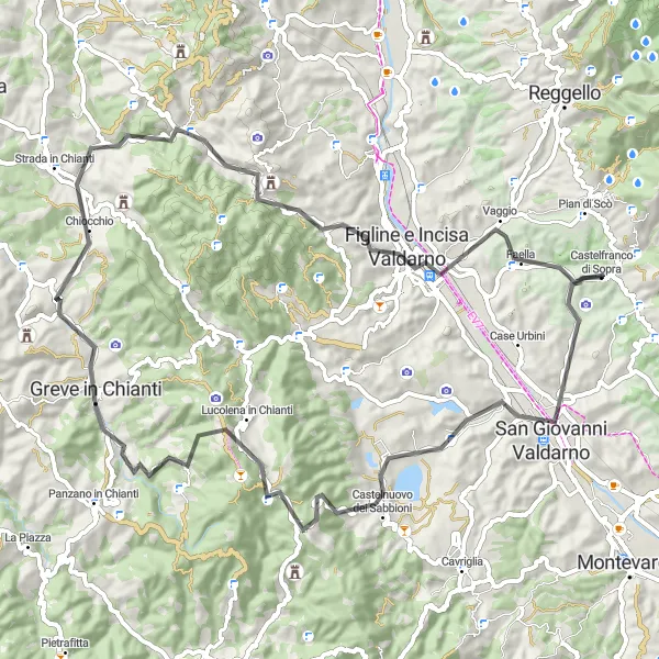 Mapa miniatúra "Castelnuovo dei Sabbioni - Figline Valdarno" cyklistická inšpirácia v Toscana, Italy. Vygenerované cyklistickým plánovačom trás Tarmacs.app