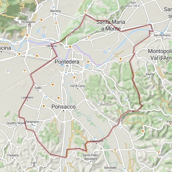 Karten-Miniaturansicht der Radinspiration "Entlang malerischer Straßen und Feldwege" in Toscana, Italy. Erstellt vom Tarmacs.app-Routenplaner für Radtouren