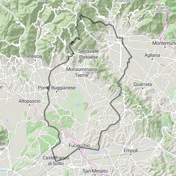 Map miniature of "Montecatini Terme - Pistoia Loop" cycling inspiration in Toscana, Italy. Generated by Tarmacs.app cycling route planner