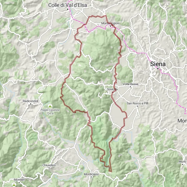 Miniaturní mapa "Gravelová Trasa okolo Castellina Scalo" inspirace pro cyklisty v oblasti Toscana, Italy. Vytvořeno pomocí plánovače tras Tarmacs.app