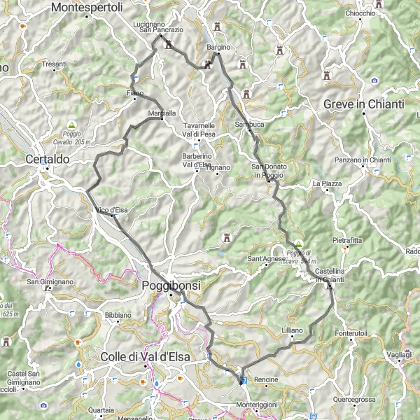 Miniaturní mapa "Okružní cyklistická trasa od Castellina Scalo" inspirace pro cyklisty v oblasti Toscana, Italy. Vytvořeno pomocí plánovače tras Tarmacs.app