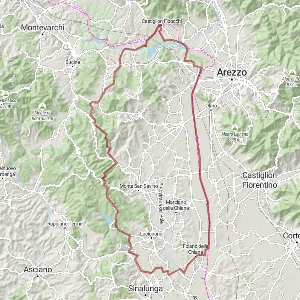 Zemljevid v pomanjšavi "Raziskovanje Toskane" kolesarske inspiracije v Toscana, Italy. Generirano z načrtovalcem kolesarskih poti Tarmacs.app