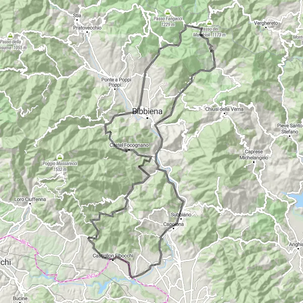 Zemljevid v pomanjšavi "Pot do Monte Lupone" kolesarske inspiracije v Toscana, Italy. Generirano z načrtovalcem kolesarskih poti Tarmacs.app