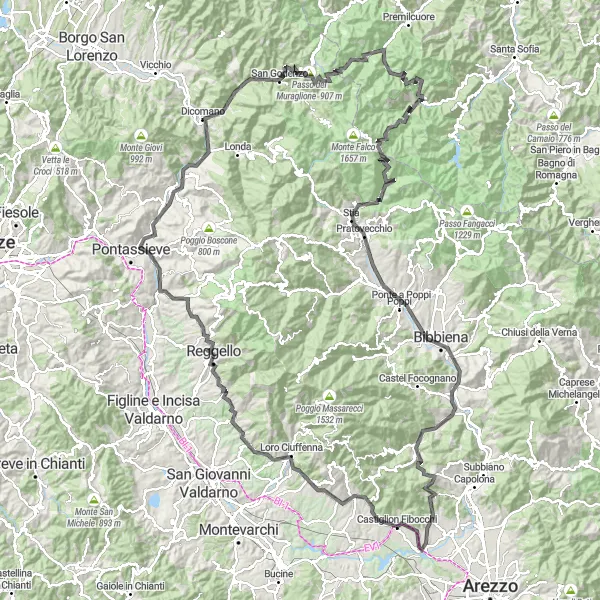 Map miniature of "Toscan Century Ride" cycling inspiration in Toscana, Italy. Generated by Tarmacs.app cycling route planner