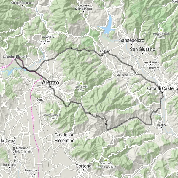 Karten-Miniaturansicht der Radinspiration "Panorama-Tour durch die Hügel der Toskana" in Toscana, Italy. Erstellt vom Tarmacs.app-Routenplaner für Radtouren