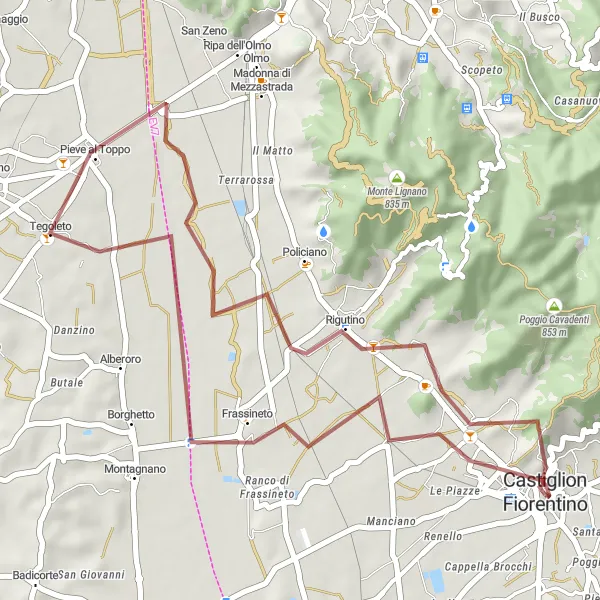 Miniatuurkaart van de fietsinspiratie "Graveltocht naar Belvedere Rossano Naldi" in Toscana, Italy. Gemaakt door de Tarmacs.app fietsrouteplanner