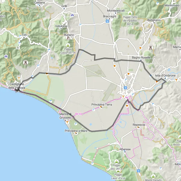 Miniatura mapy "Szlak przez Bagno Roselle" - trasy rowerowej w Toscana, Italy. Wygenerowane przez planer tras rowerowych Tarmacs.app