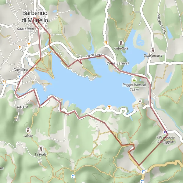 Map miniature of "Mugello Marvels" cycling inspiration in Toscana, Italy. Generated by Tarmacs.app cycling route planner