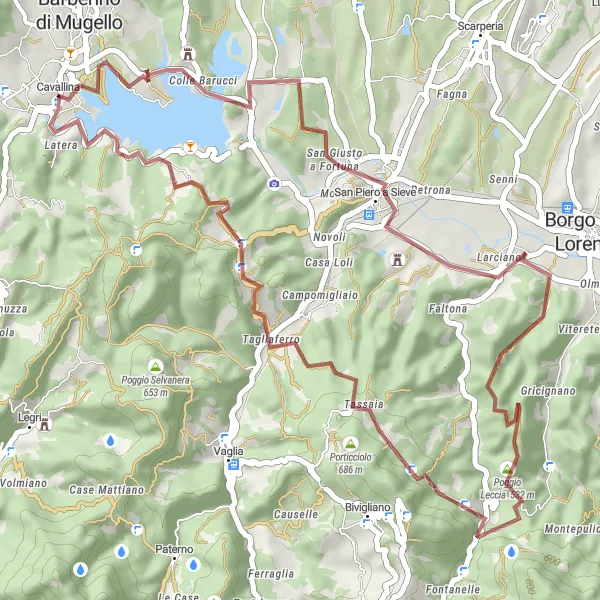 Miniatuurkaart van de fietsinspiratie "Gravelroute door de heuvels van Toscane" in Toscana, Italy. Gemaakt door de Tarmacs.app fietsrouteplanner