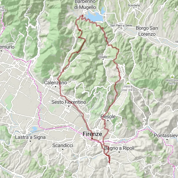 Miniatua del mapa de inspiración ciclista "Ruta de Grava al Lago di Bilancino" en Toscana, Italy. Generado por Tarmacs.app planificador de rutas ciclistas