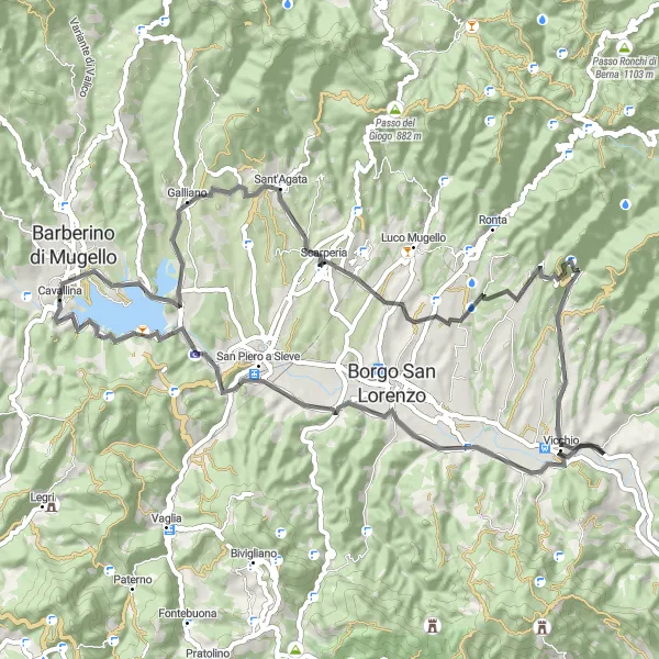 Mapa miniatúra "Okolo jazera s mnohými pamiatkami" cyklistická inšpirácia v Toscana, Italy. Vygenerované cyklistickým plánovačom trás Tarmacs.app