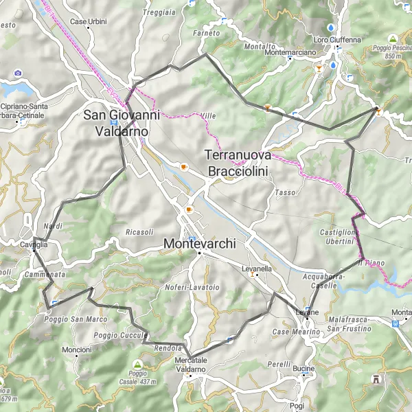 Mapa miniatúra "Road do Montegonzi" cyklistická inšpirácia v Toscana, Italy. Vygenerované cyklistickým plánovačom trás Tarmacs.app