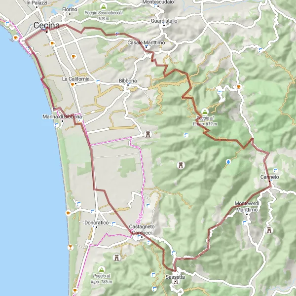 Map miniature of "Gravel Loop Adventure in Casale Marittimo" cycling inspiration in Toscana, Italy. Generated by Tarmacs.app cycling route planner