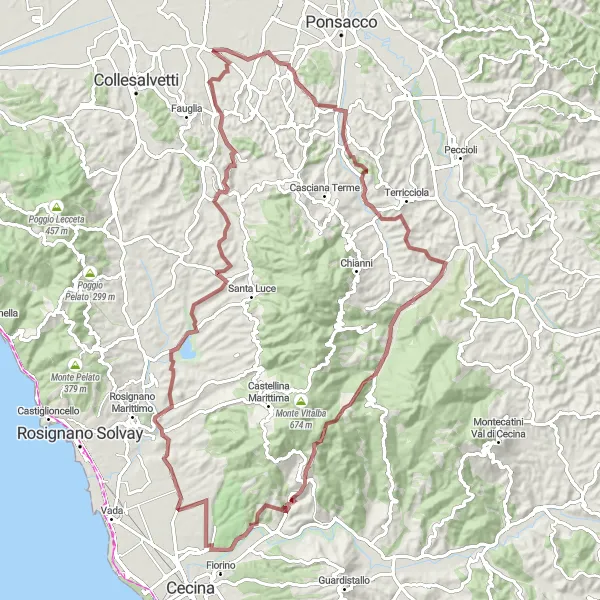 Mapa miniatúra "Gravelová cyklotúra s výhľadmi v okolí Cenaia" cyklistická inšpirácia v Toscana, Italy. Vygenerované cyklistickým plánovačom trás Tarmacs.app