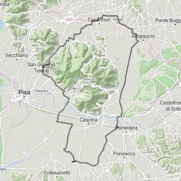 Miniatuurkaart van de fietsinspiratie "Schilderachtige wegrit door de heuvels van Toscane" in Toscana, Italy. Gemaakt door de Tarmacs.app fietsrouteplanner