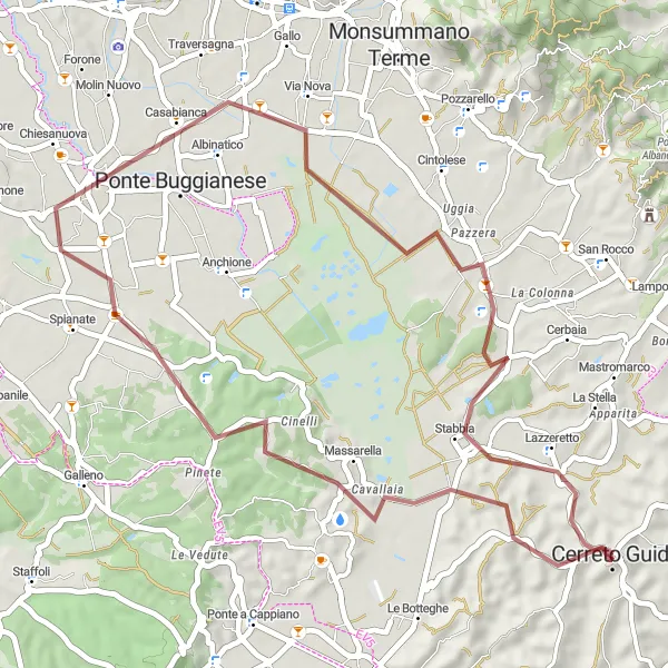 Miniatua del mapa de inspiración ciclista "Excursión en Grava por la Campiña Toscana" en Toscana, Italy. Generado por Tarmacs.app planificador de rutas ciclistas
