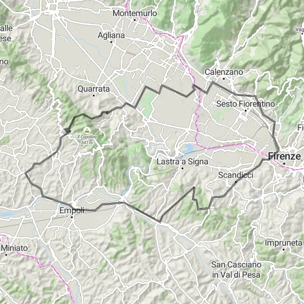 Kartminiatyr av "Landevei sykling rundtur fra Cerreto Guidi" sykkelinspirasjon i Toscana, Italy. Generert av Tarmacs.app sykkelrutoplanlegger