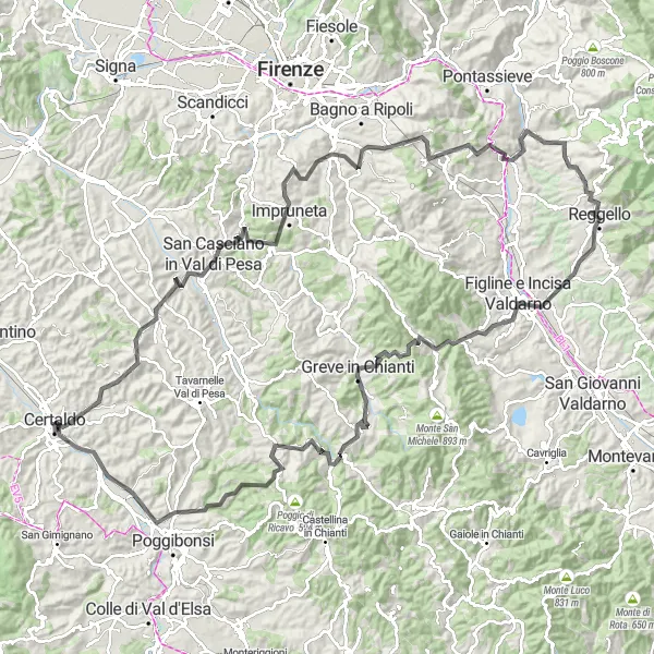 Zemljevid v pomanjšavi "Kolesarska pot Certaldo - Toscana" kolesarske inspiracije v Toscana, Italy. Generirano z načrtovalcem kolesarskih poti Tarmacs.app