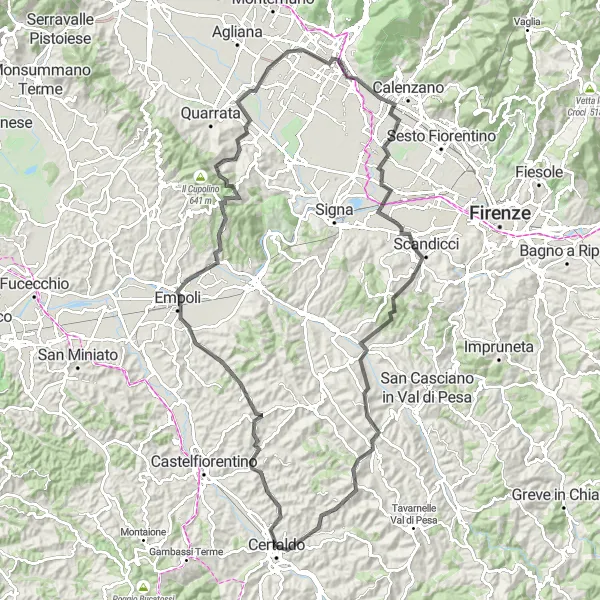 Zemljevid v pomanjšavi "Raznolika cestna kolesarska pot po Toskani" kolesarske inspiracije v Toscana, Italy. Generirano z načrtovalcem kolesarskih poti Tarmacs.app